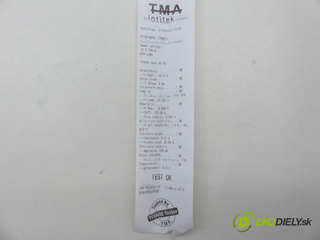 Audi A3 8L 1996-2003 testovaný valeo 06f903023c 140a 1,9tdi 90 hp climatronic abs hatchback 3d zelená farba 8l 96-99 európa kvalita a - audi a3 8l 1996-2003 alternátor ---