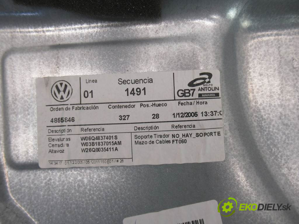 Volkswagen Polo IV 9N LIFT       0  mechanismus okna přední část levý 6Y2959802A