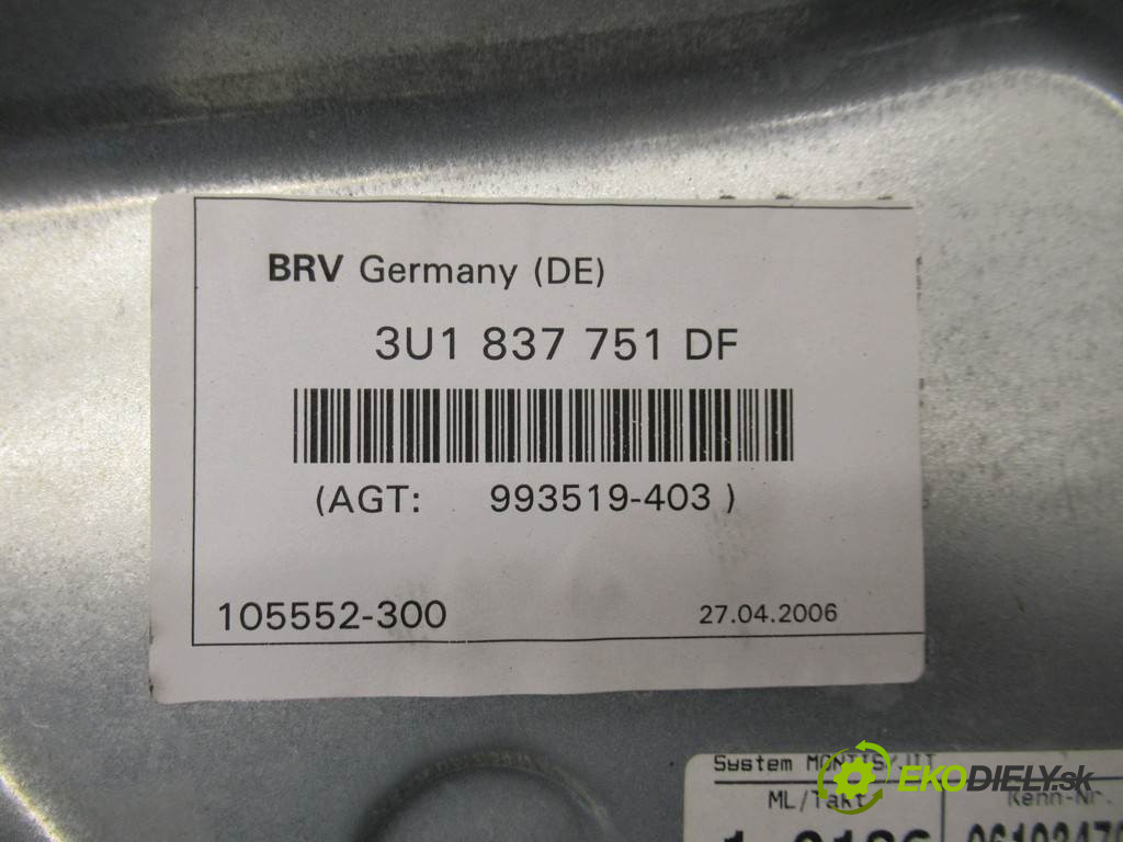 Skoda Superb       0  mechanizmus okna predný ľavy 1C0959801